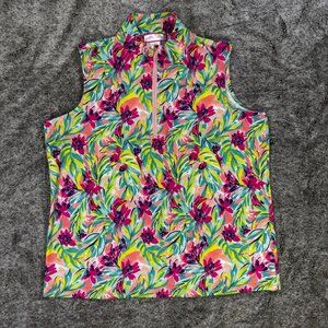 Stella Parker Golf Collection Floral Sleeveless Mock Golf Shirt Sz L